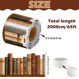 BeYumi Vintage Bookshelf Border Trim - 65ft Back to School Retro Brown Books Rolled Border Trim Bookshelf Bulletin Board Library Classroom Office Chalkboard Home Reading Corner Wall Party Decoration