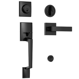 Kolet Front Door Lock Set, Front Door Handle and Deadbolt Set, Single Cyclinder Exterior Door Lock Set, Heavy Duty Zinc Alloy, Reversible for Right & Left Opening, Matte Black