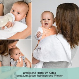 MAKIAN Muslin Nappies Pack of 6, 80 x 80 cm, Oeko-Tex® Standard 100 Tested, 6 Premium Quality Burp Cloths - Double Woven Cloth Nappies / Muslin Cloths - Graphite/Greige/White