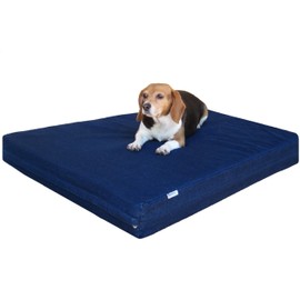 Dogbed4less Medium Large Orthopedic Heavy Duty Gel Infused Memory Foam Pet Bed, Waterproof Liner, Denim in Blue