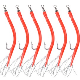 Striped Bass Trolling Tube Lures,6pcs Saltwater Cod Rig Tube Teasers with Stainless Steel Hook Swivel for Offshore Trolling Striper Bass Cod Big Game Fishing Red 7/0