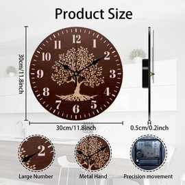 CHGCRAFT Wall Clock Tree of Life Wall Clock Non-Ticking Clock Round Wooden Decorative Wall clock MDF Printed Wall Clock for Home Living Room Bedroom Home Office Decoration