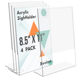 Xvvirnt Acrylic Sign Holder 8.5 x 11, 4 Pack Slanted Back Sign Holders, L Shape Clear Plastic Display Stand for Tabletop, Menu Paper Holder Stand, Table Holders for Office, Restaurant and School