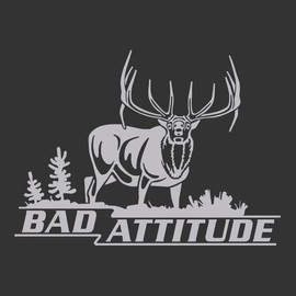 Bad Attitude - Bull Elk Hunting Decal for Trucks, Cars and Jeeps - Automotive Window Sticker - Hunters Image (Silver)