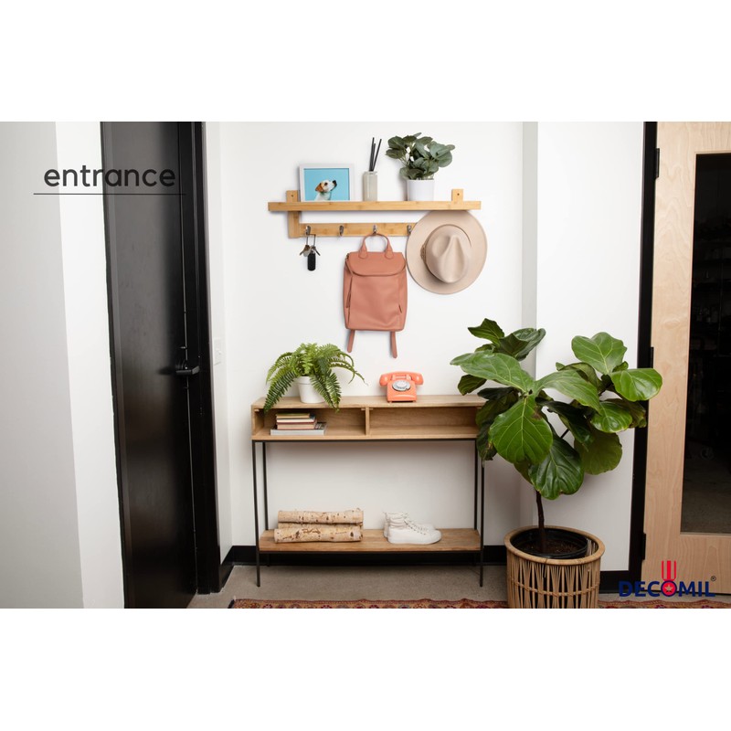 DECOMIL Bamboo Coat Rack with Shelf, Wall Mount Coat Hanger