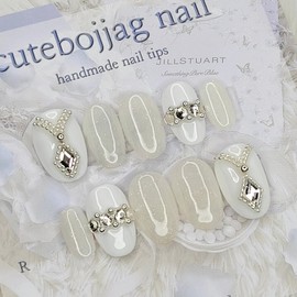 Wedding Clear Handmade Nail Tips - Stiletto M / 웨딩 클리어 수제네일팁 - 스틸레토M