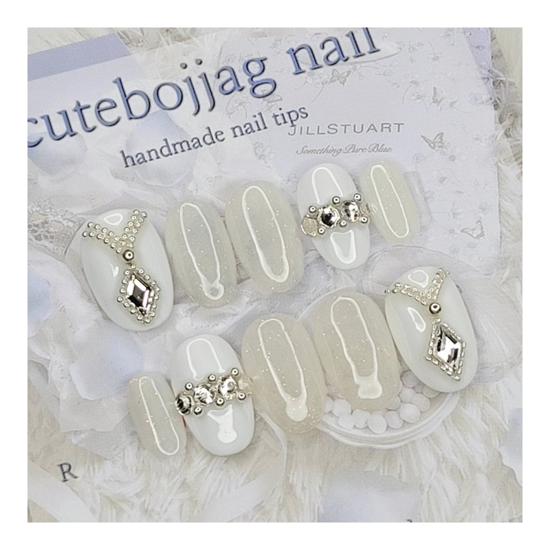 Wedding Clear Handmade Nail Tips - Stiletto M / 웨딩