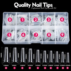 Clear Nail Tips, Artificial French Acrylic Press on Nails Set, 500 Pcs Coffin Half Cover Natural False Nails with Nail Glue Nail Files Buffer Shiner Nail Clipper & Nail Brush by Teenitor,