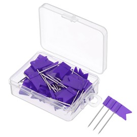 PATIKIL Flag Map Push Pins, 50 Pcs 1 Inch Travel Map Pins with Plastic Head for Cork Bulletin Board, Picture, Map Hanging, Purple