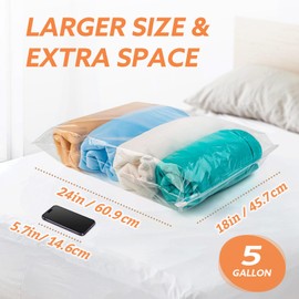 16 Count 18" x 24" Extra Large Plastic Bags, 5 Gallon Storage Bags for Clothes, Trip, Moving, Camping. Giant Ziplock Bags for storage. Travel Essential, Perfect Storage Accessories