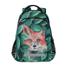 Dallonan Backpack Watercolor Red Fox in Green Leaves and Blue Butterfly School College Backpack Laptop Casual Daypack