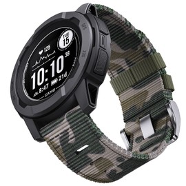 EKINGEEK for Garmin Instinct/Instinct 2 Band, Soft Nylon Replacement Watch Strap Compatible with Garmin Instinct Tactical/Tide/Esports/Instinct Solar (Camouflage Green (Silver Buckle))
