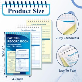 3 PCS Payroll Record Book Payroll Ledger Logbook Weekly Employee Payroll Log Book 7.2X4.2 Inch Receipt Book 2-Ply Carbonless 50 Pages Wire-O for Small Business