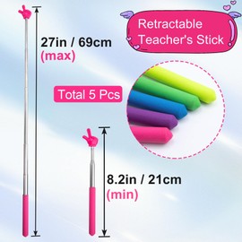 Pndeyo 5pcs Retractable Teacher Pointers for Classroom Reading, Hand-Shaped Presentation Pointer Stick, Mini Portable Finger Pointer Sticks Teach Supplies- Blue & Purple & Yellow & Green & Pink