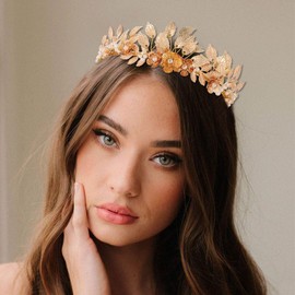 Yean Gold Leaf Crown Wedding Headband Flower Leaves Bridal Headpiece Laurel Festival Hair Accessories for Women and Girls