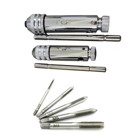 HAMILO T-Type Ratchet Tap Wrench M5-M12 M3-M8 with 5 Types of Taps, Set of 2