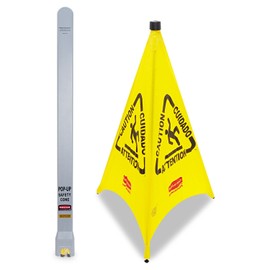 Rubbermaid Commercial Products Multilingual "Wet Floor" Pop-Up Floor Cone, 30-Inch, Yellow, Warning Sign for Grocery Stores/Office/Restaurant/Malls
