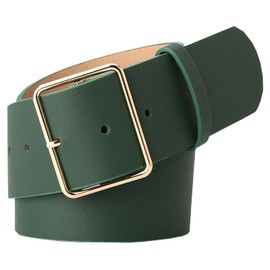 B-HOT Women's PU Leather Belts for Dress Pants Ladies Adjustable Wide Waist Belt Gold Hook Buckle for Costume Green