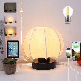 Mushroom Table Lamp 3 Way Touch Dimmable with USB Charging Ports A/C and Outlet Mushroom Night Light, Vintage Nightstand Lamp, Farmhouse Bedside Lamps for Living Room