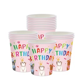 16pcs Paw Print Puppy Dog Birthday Paper Cups Pink,Girl Dog Happy Birthday Disposable Dinnerwarer Cups,Pet Dog Party Tableware Paper Cups for Girl Puppy Dogs Theme Birthday Party Decorations Supplies