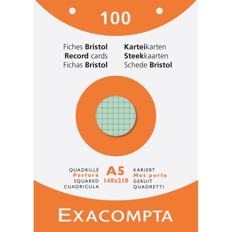 Exacompta 13658E Index Cards (205 q/sqm Cardboard, Wood-Free, DIN A5,