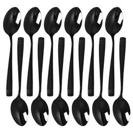 Yuright 12 Pieces Stailess Steel Dessert Spoons, Small Dessert Spoons, Black, F