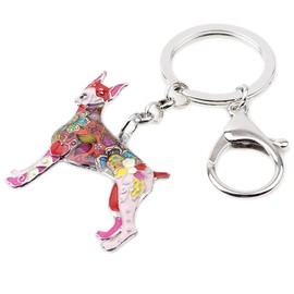BONSNY Llavero de aleación esmaltada Doberman para mujer, regalo de coche, bolso de mano, joyería, Rojo -, Mediano