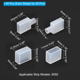 PATIKIL Silicone End Cap Plug Cover for Strip Light, 40 Pack IP67 Waterproof with 2 Holes Fit 5050 10mm Wide LED Strip Light, 2 Styles Included