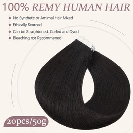 TESS Tape Extensions Real Hair Tape Hair Extensions Pack of 20 Straight Remy Tape-In Hair Extensions for Hair Thickening #1B Black 30 cm