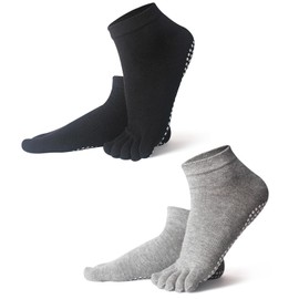 EQLEF Full Toe Socks Yoga Grips Socks for Men, UK Size 7-9.5 Non-slip Yoga Grip Socks Pilates Socks Men Cotton Five Finger Toe Socks Grip Socks for Home Sports Dance Exercise