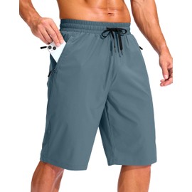 G Gradual Men's 11" Board Shorts with 3 Zipper Pockets Long Swim Trunks Quick Dry Bathing Suit Swimwear Beach Shorts No Liner(Dusty Blue,L)