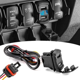 Wsays Dual USB Rocker Switch 12v Charger/Outlet with LED Voltmeter Display Plug & Play Compatible with Polaris RZR Ranger General