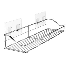 Orimade Bathroom Shelf Organizer Shower Caddy Storage Kitchen Rack with Traceless Transparent Adhesive No Drilling SUS304 Stainless Steel, 15.75 inch, Silver