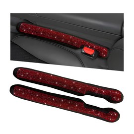 ZNDAW 2PCS Bling Car Seat Gap Filler, Sparkling Rhinestone Side Seat Gap Blocker Stop Things from Dropping, Soft Foam Car Truck Filler Blocker Fill The Gaps Between Seats and Console (Red)