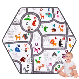 Hexagon Playpen Mat Compatible with Regalo and California Beach Co Playground, Thickened(0.6in) Non Slip Baby Play Mat ABC Super Soft Skin Friendly Baby Floor Crawling Mat(52 * 45in)