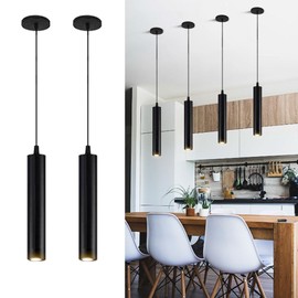IBalody Modern Black Pendant Lights 2 Pack, LED Minimalist Pendant Lighting Fixture for Kitchen Island, Long Tube Hanging Light Cord Adjustable for Living Room Bedroom Dining Room Bar