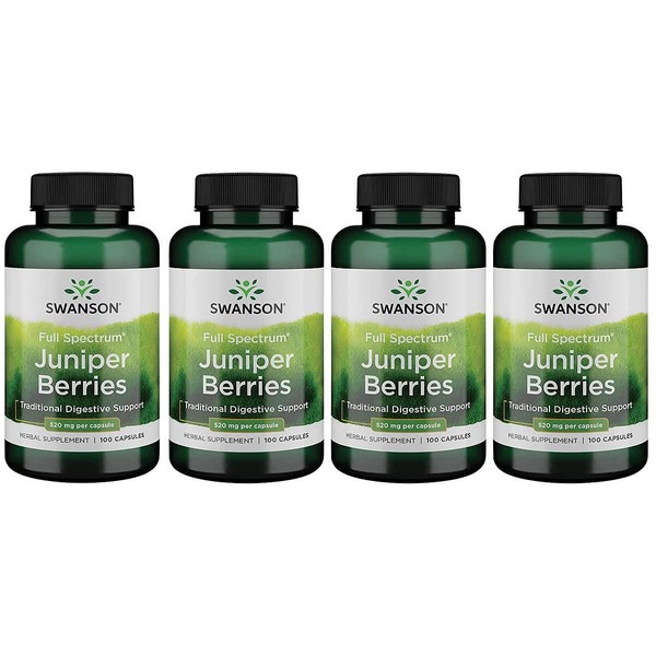 Swanson Juniper Berries Digestive Immune System Health Fiber Herbal Supplement 520 mg 100 Capsules (Caps) (4 Pack)