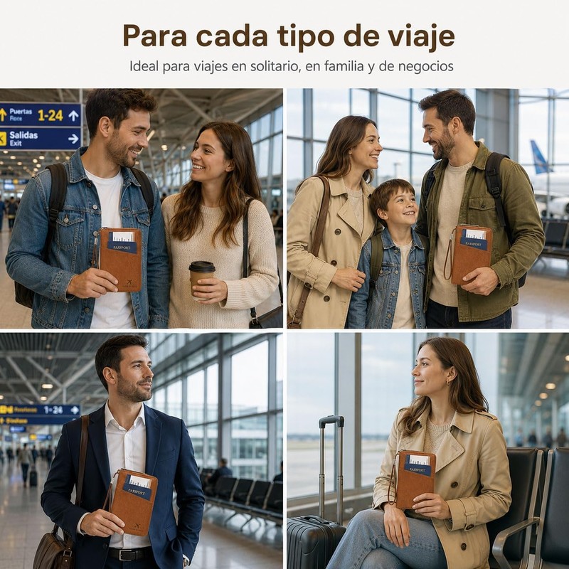 Porta Pasaporte de Cuero PU con Bloqueo RFID y Gran