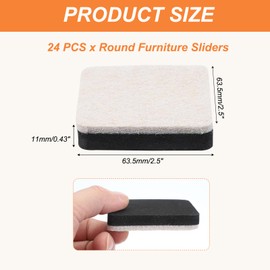 PATIKIL 2.5 Inch Felt Furniture Sliders, 24 Pcs Square Furniture Movers Slider Reusable Moving Pads Floor Protectors for Cabinet Table Carpet Sofa Couch, Beige