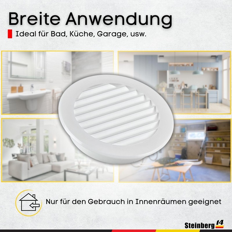 Steinberg14 White Ventilation Grille 100 mm - Plastic Exhaust Grille