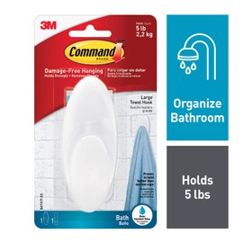 Command BATH17-ES-E 051141958392 Towel, Clear Frosted, 1-Hook, 1-Large Water-Resistant Strip (BATH17-ES), 1