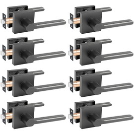 KAMOTA Passage Door Levers, 8 Pack Black Heavy-Duty Interior Door Handles, Square Non-Locking Door Locksets for Closets, Hallways and Conference Rooms, Left and Right Hand Reversible