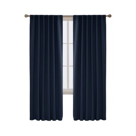 Deconovo Solid Back Tab and Rod Pocket Curtains Blackout Curtains Thermal Insulated Drapes Room Darkening Curtains for Living Room 52x84 Inch Navy Blue 2 Panels