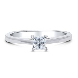 BERRICLE Sterling Silver Solitaire Wedding Engagement Rings 0.4 Carat Princess Cut Cubic Zirconia CZ Promise Ring for Women, Rhodium Plated Size 6