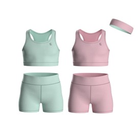 Essenclo Girls Clothing Athletic Sets Sleeveless Crop Tank Tops & Bike Shorts Cheer, Gymnastics, Volleyball Size 3-16 (5 Pcs) - E2108 - Set-10-11-12