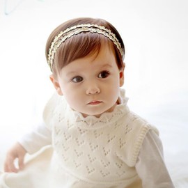 ICKEYOU Baby Girls Lace Headband Soft Elastic Lace Flower Headbands with Pearl Bowknot Handmade HairBand Wide Wrap Hair Accessory for Newborn Infant Toddler Kids Birthday Party (Flowers, Universal)