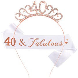 CIEHER 40th Birthday Tiara and Sash Set for Women - Fabulous Crown, Birthday Party Favor Supplies and Decorations