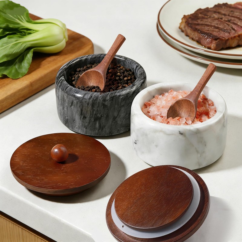 MINCORD Natural Marble Salt and Pepper Bowls Set of 2