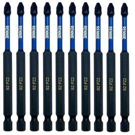 10 x Rennie Tools 100mm Long PZ2 Impact Screwdriver Driver Bits Set. Heavy Duty PoziDriv POZI No.2 Magnetic Screwdriver Bit Set. PZ2 Impact Driver Bits Pozidrive Screw Accessories. Black Oxide Coated