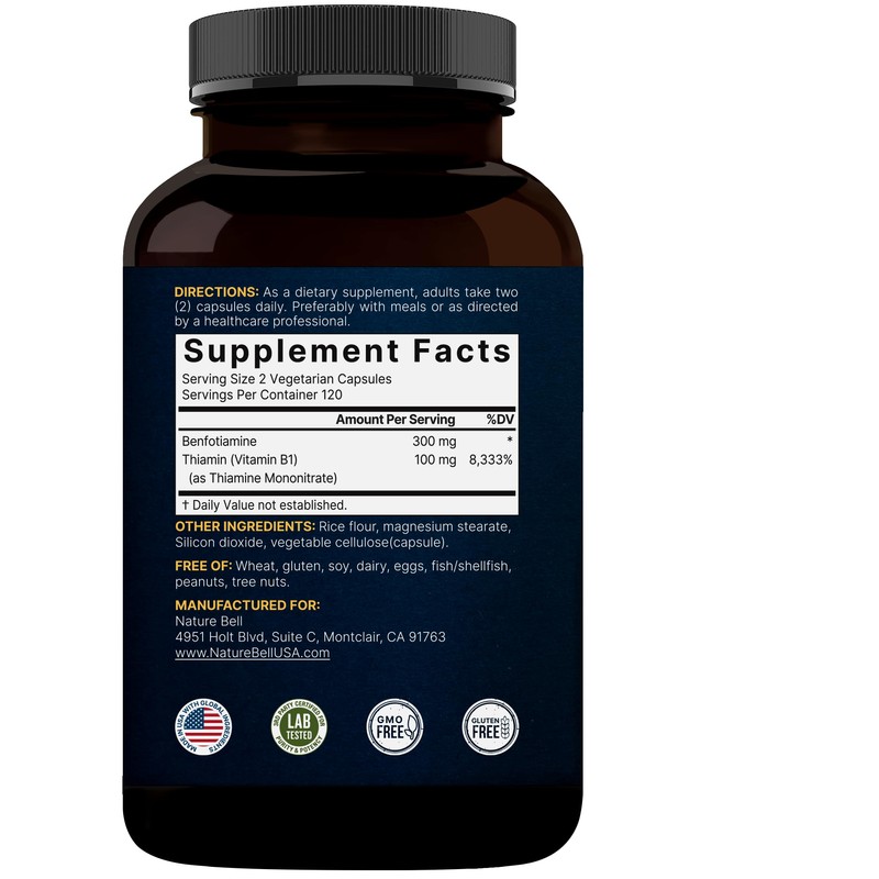 NatureBell Benfotiamine 300mg with Thiamine 100mg Per Serving | 240